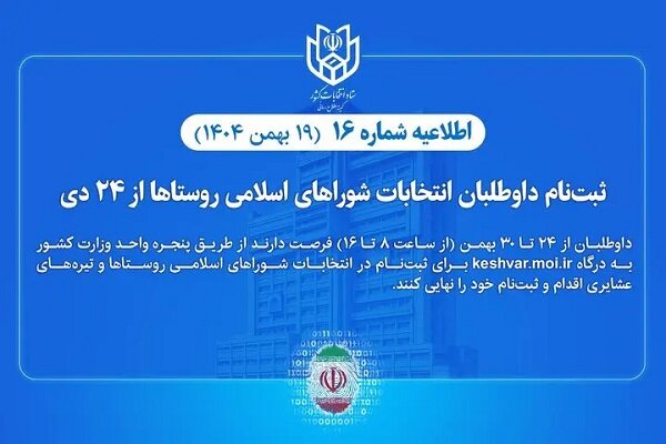 ثبت‌نام داوطلبان انتخابات شوراهای اسلامی روستاها تا ۳۰ بهمن